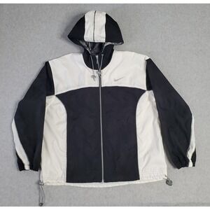 Vintage Nike Jacket Womens Medium Black White Hooded Full Zip Windbreaker 90s